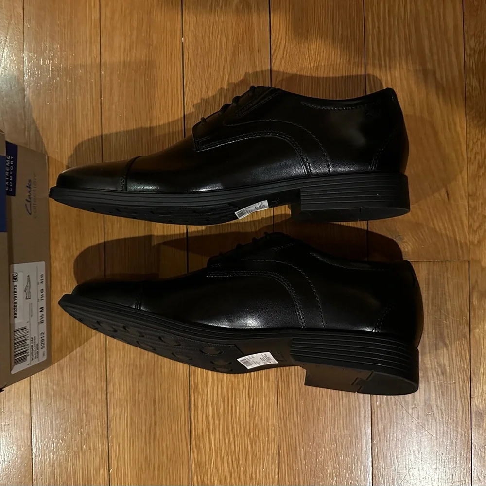 CLARKS men’s Whiddon Cap Toe Black Leather Oxford Dress Shoe